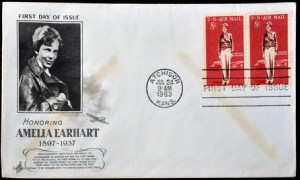 UNITED STATES OF AMERICA - CIRCA 1963: A postcard printed in USA shows Amelia Earhart, circa 1963 .